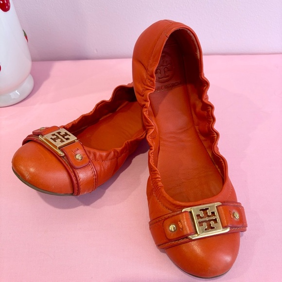 Tory Burch Orange Reva Flats Size 6.5 - Picture 1 of 7